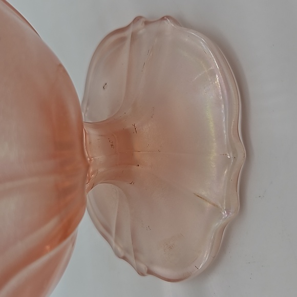 Pink scalloped stretch glass footed compote - Picture 7 of 11